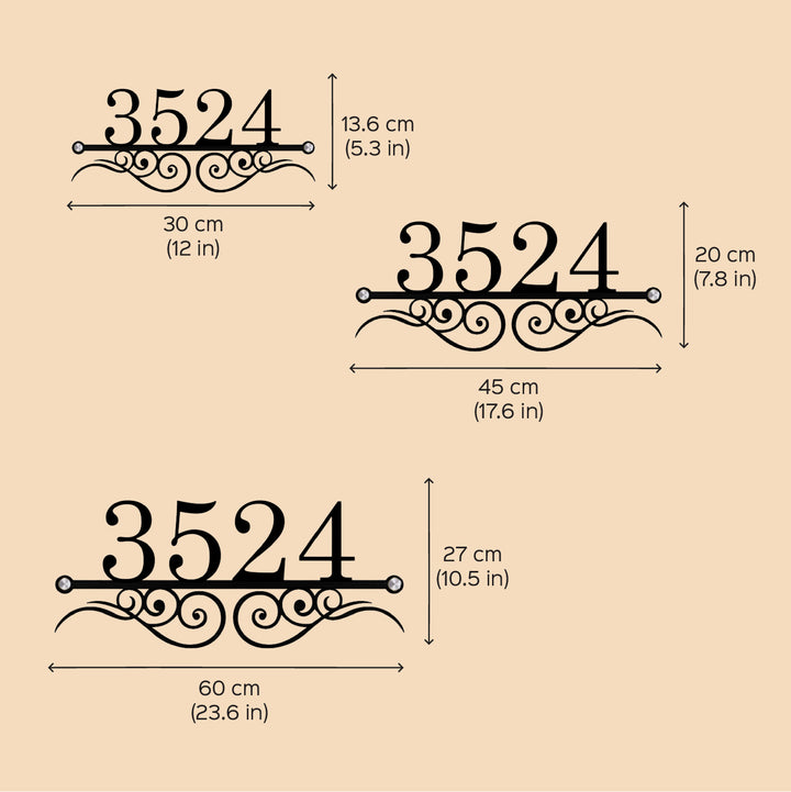 Personalized Laser Cut Elegant Design Steel Name Plate 20 - Dimension Chart with Multiple Sizes