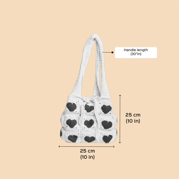 Handmade Crochet Heart Design Cotton Handbag