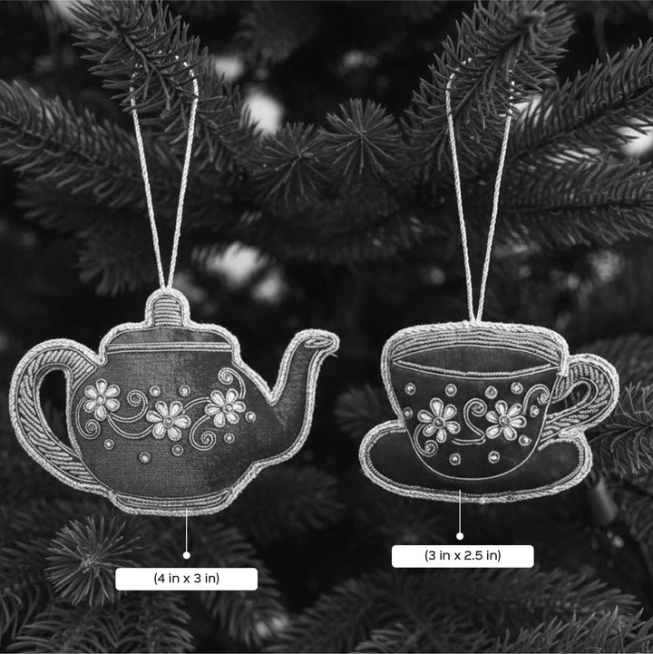 2 Pc | White And Gold Tea Set Cotton Premium Zardozi Ornament