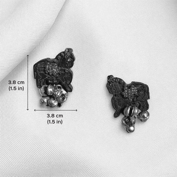 Handmade Beaded Black Horse Ghungroo Wooden Earrings