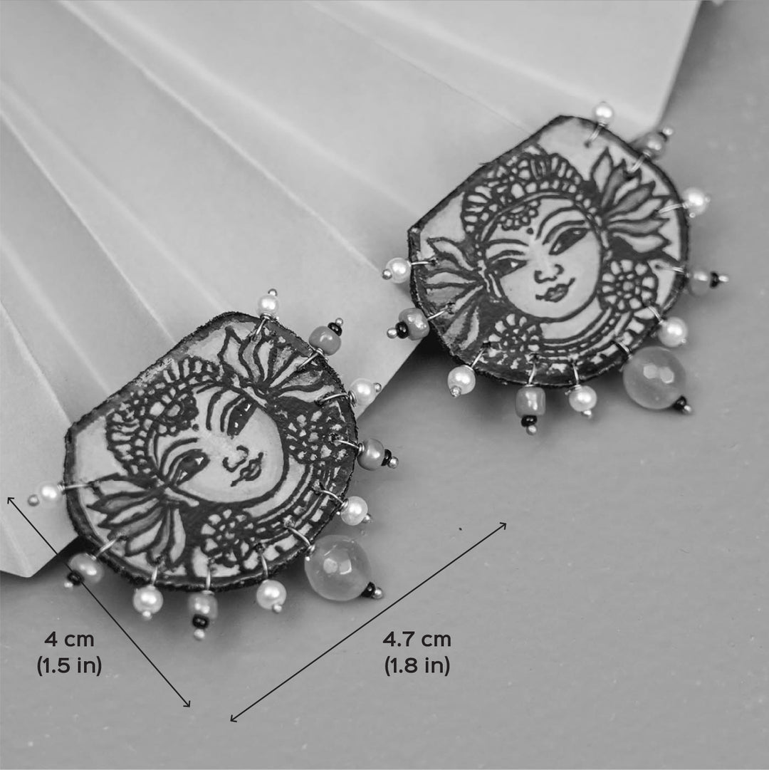 Hand-Painted Kerala Mural Yellow Wooden Stud Earrings
