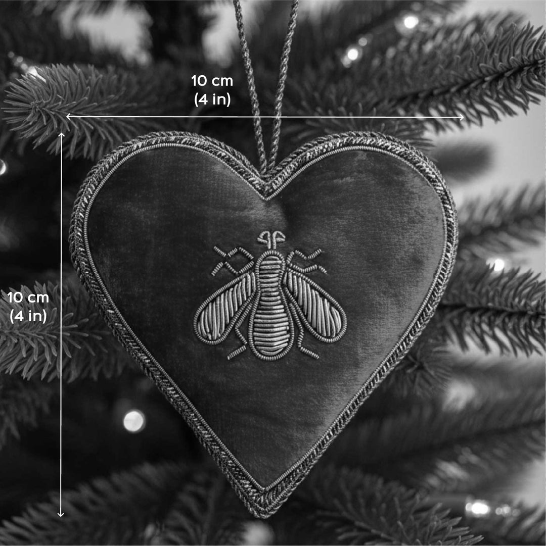 Red Bee Heart Cotton Premium Zardozi Ornament