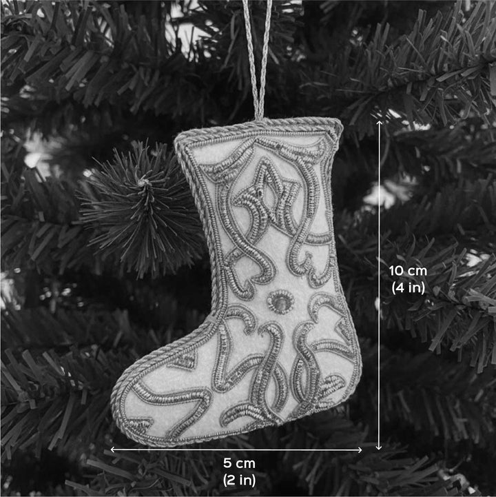 Silver Stocking Sequin Premium Zardozi Ornament