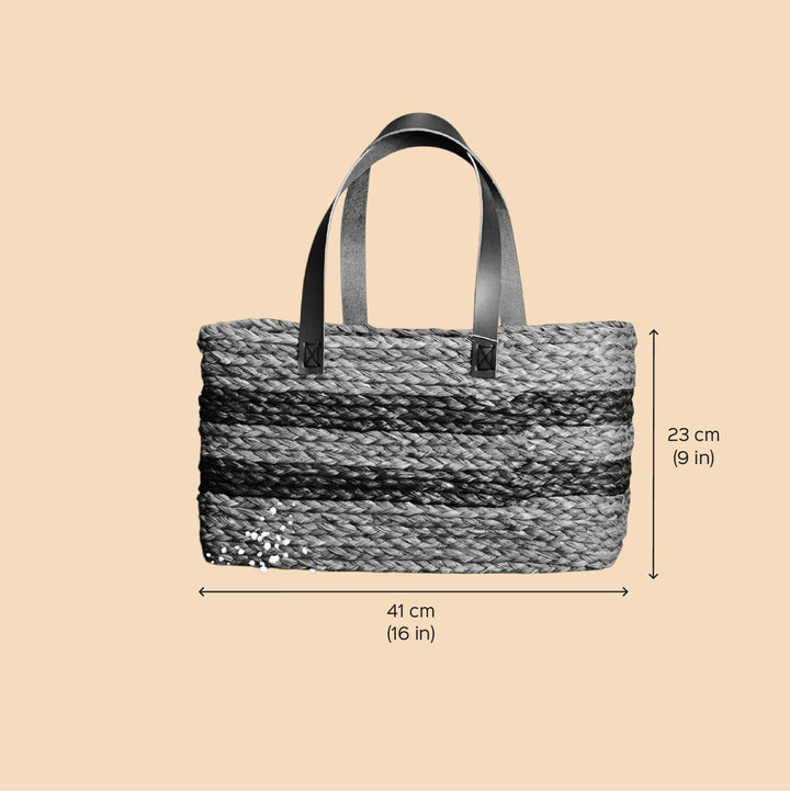 Handmade Grass Woven Single Striped Red Sabai Mesh Handbag
