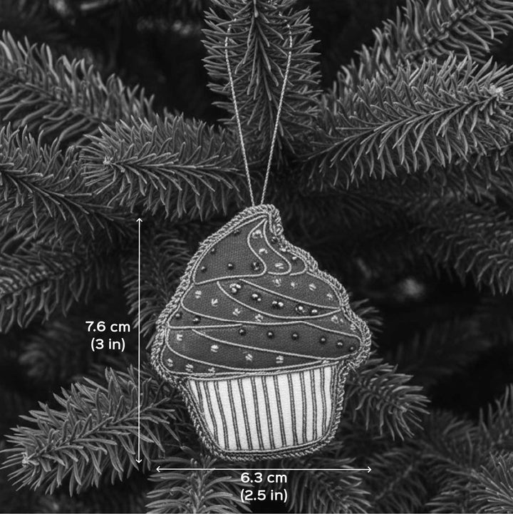 Small Maroon Cupcake Sequin Premium Zardozi Ornament