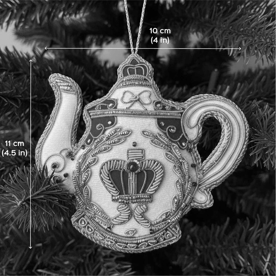 White Royal Teapot Sequin Premium Zardozi Ornament