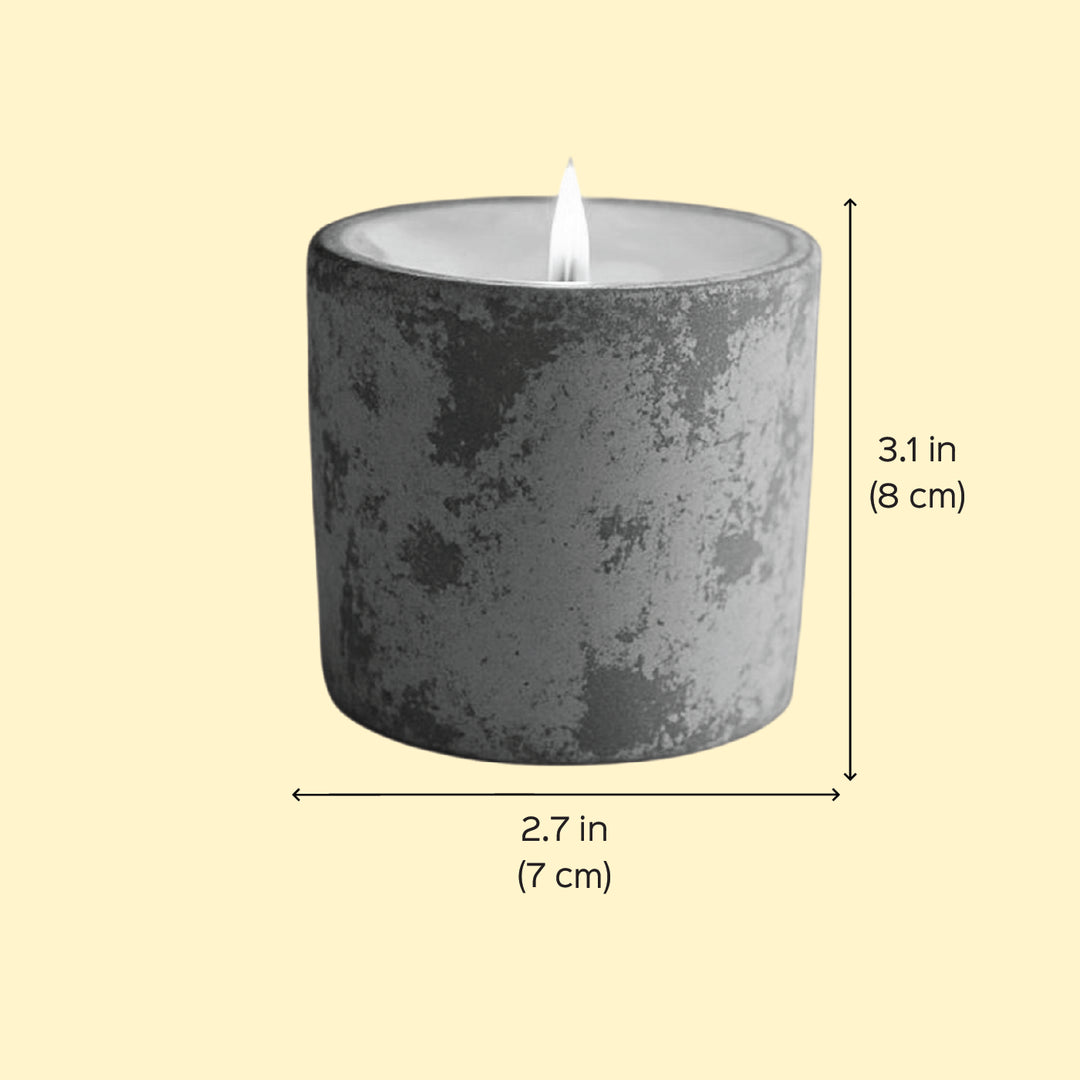 White Distress Finish Terracotta Candle Holder With Candle