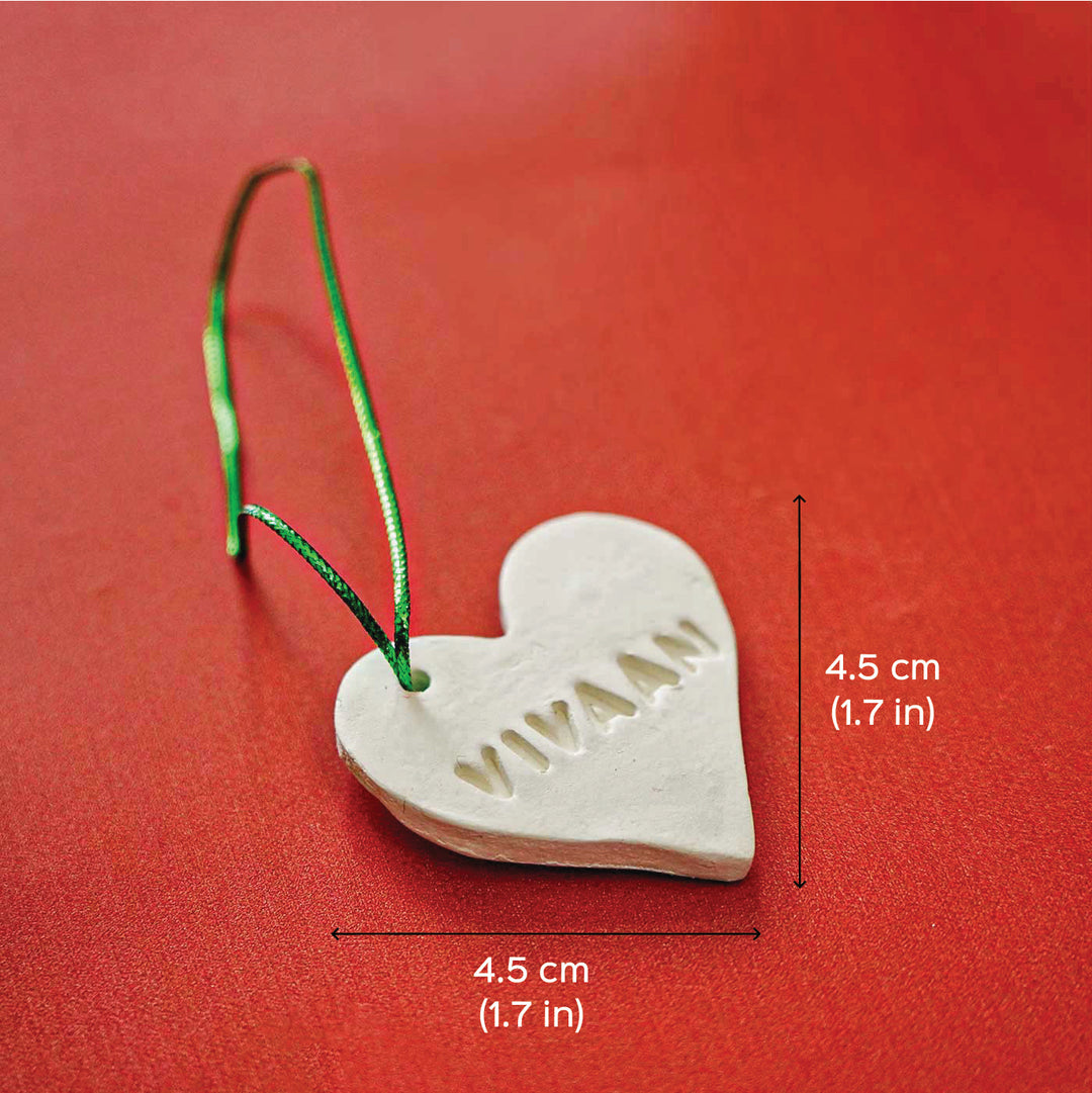 Set of 4 | Personalized Heart Embossed Clay Ornament For Christmas Tree Decoration