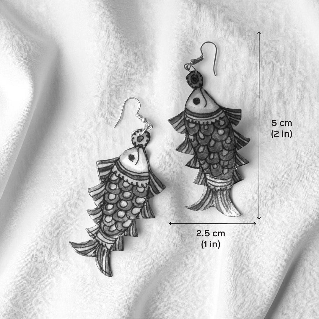 Hand-Painted Yellow & Pink Fish Shaped Leather Earrings