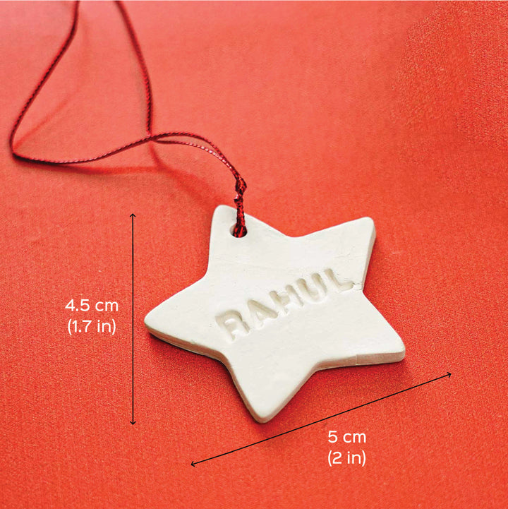 Set of 4 | Personalized Star Embossed Clay Ornament For Christmas Tree Decoration