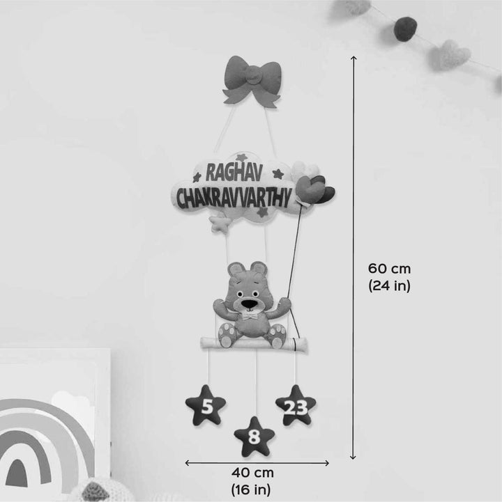 Personalized Teddy & Cloud Theme Felt Kids Name Plate