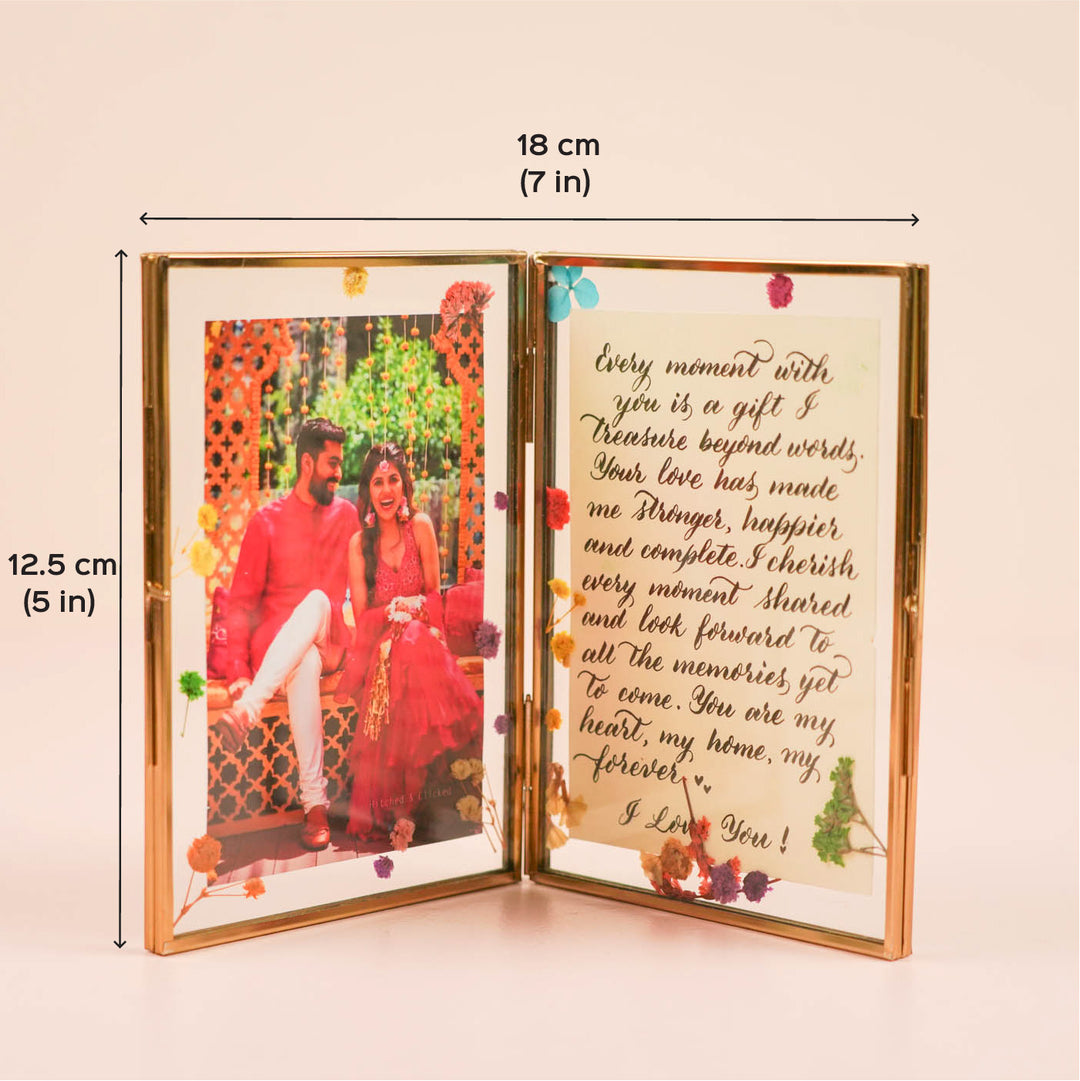 Photo Personalized Vintage Dried Flower Glass Frame With Quote