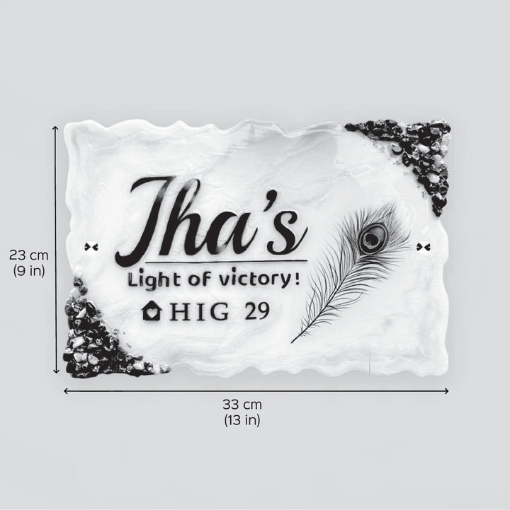 Personalized White Floral Theme Wavy Rectangle Resin And Acrylic Waterproof Name Plate - Top View with Dimensions