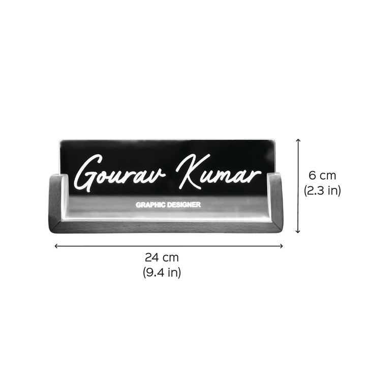 Personalized Printed Sleek Glass And Wood Nameplate With Led Light - Dimension Chart Front View