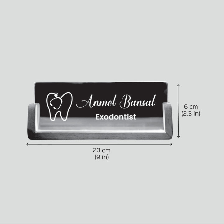 Personalized Lawyer Sleek Glass Desk Nameplate With Led Light - Front View with Dimensions