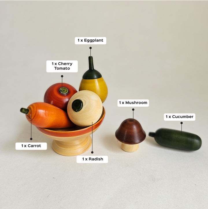 Wooden Mini Vegetable Set | Handmade Etikopakka Pretend Play Toy | 2+ Years