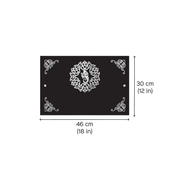 Personalized Ganpati Theme Acrylic Name Plate - Dimension Chart with Design