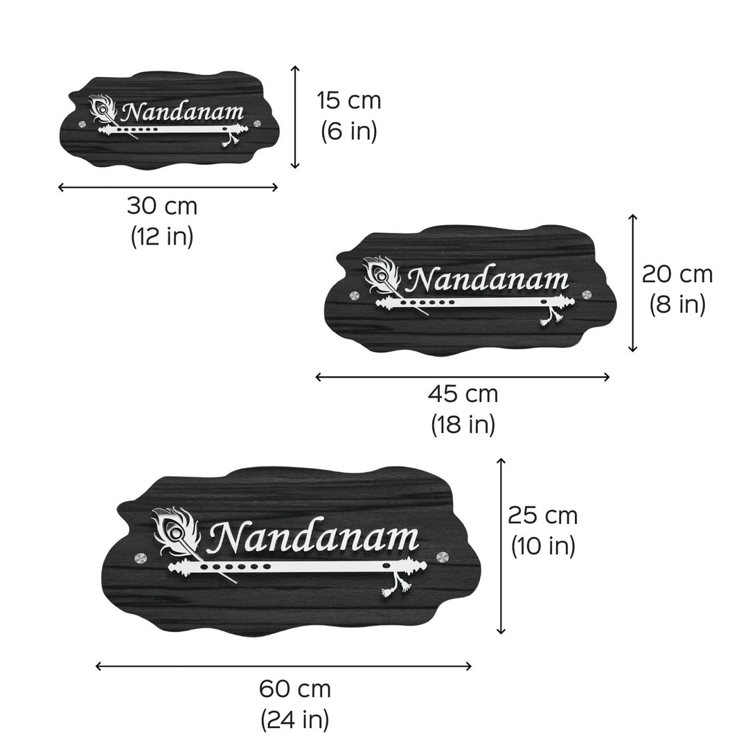 Personalized Weatherproof Golden Flute Acrylic Name Plate - Dimension Chart with Size Variants