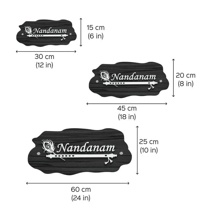 Personalized Weatherproof Golden Flute Acrylic Name Plate - Dimension Chart with Size Variants