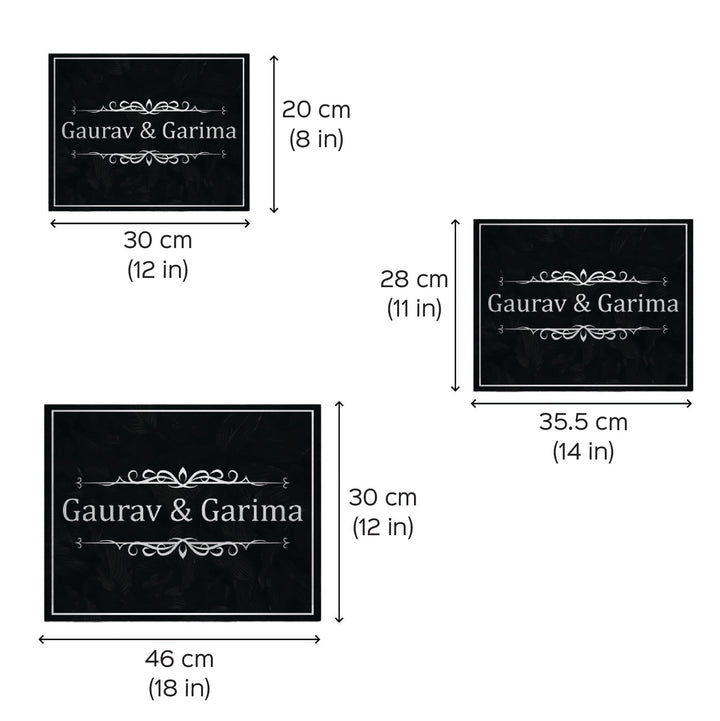 Printed Red Floral Wooden Rectangle Nameplate - Dimension Chart with Multiple Sizes