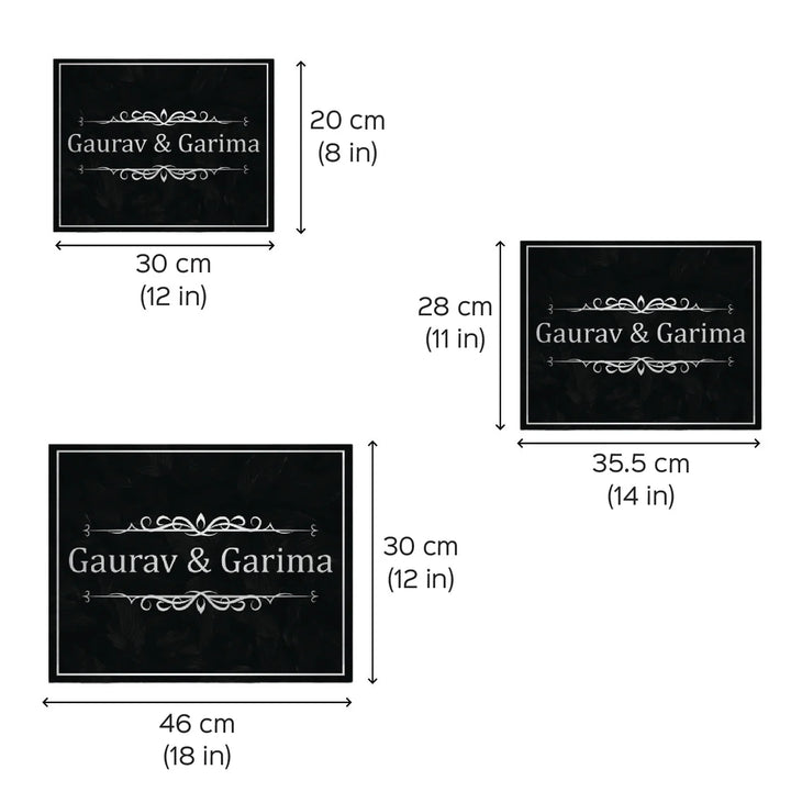 Personalized Contemporary Name Plate Mdf Wood Name Plate - Dimension Chart with Multiple Sizes