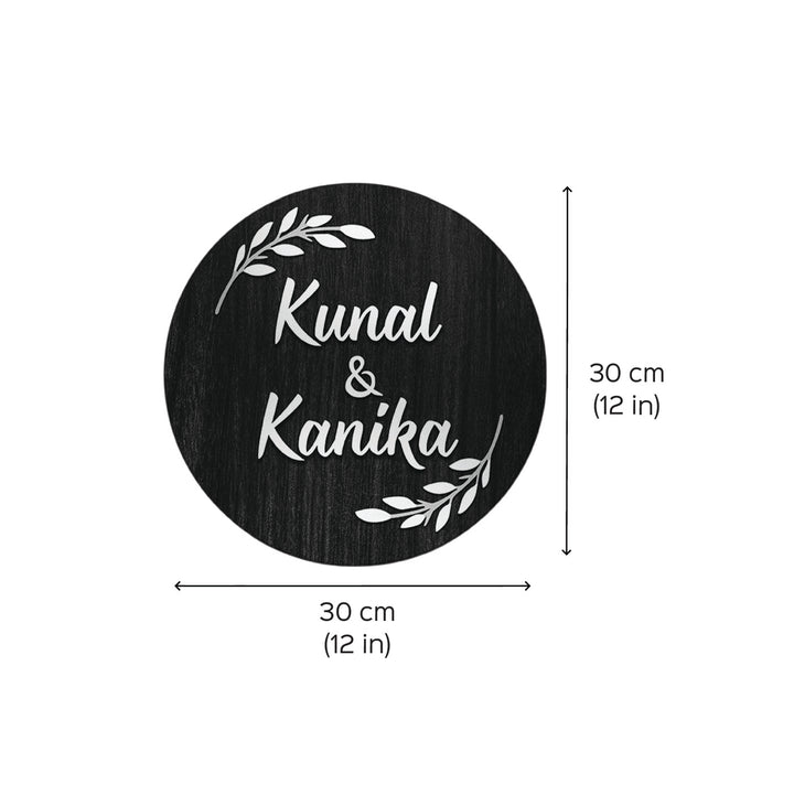 Printed Character Nameplate For Couples And Family - Front View with Dimensions