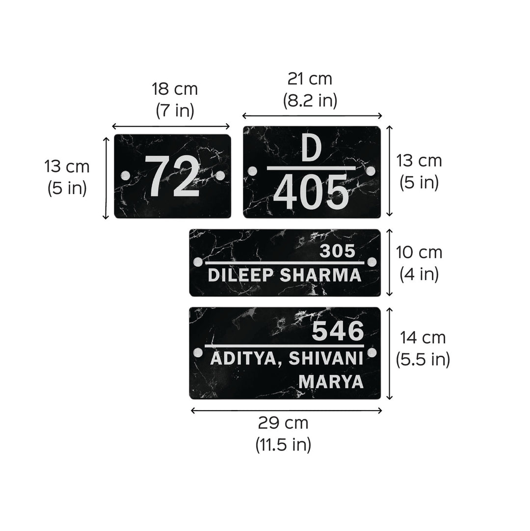 Personalized Printed Black And Gold Acrylic Nameplate - Dimension Chart with Measurements