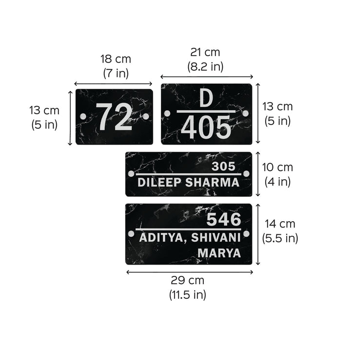 Personalized Printed Black And Gold Acrylic Nameplate - Dimension Chart with Measurements