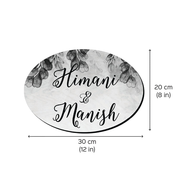 Printed Green Spring Floral Wooden Oval Nameplate - Dimension Chart with Personalization