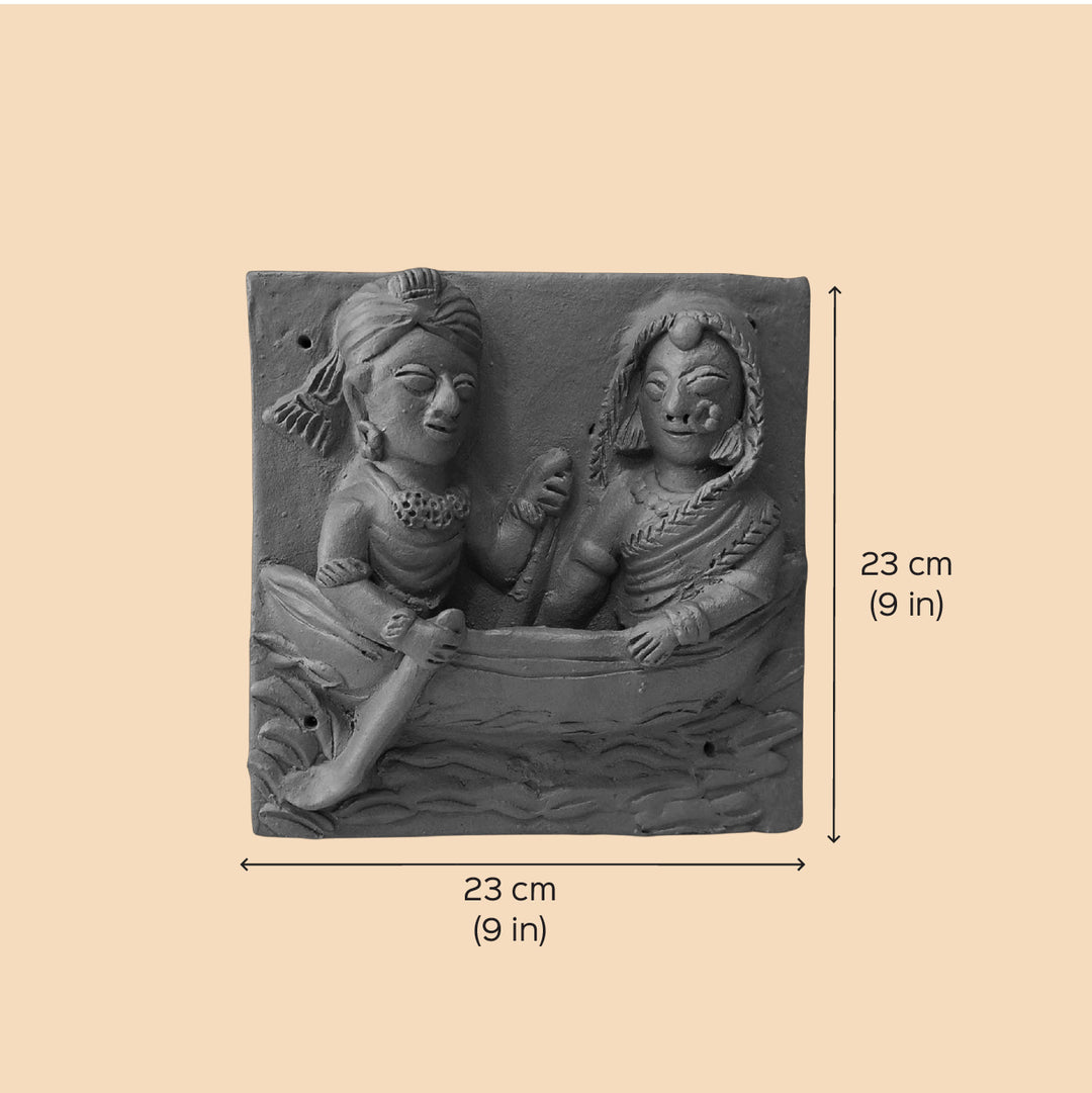 9 x 9 Inch | A Couple In Farm | 3D Handmade Terracotta Molela Mural Wall Art Tile