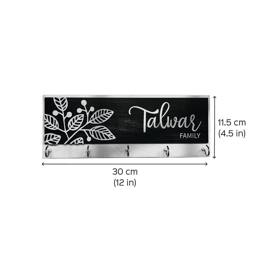Printed Wooden Rectangle Nameplate With Key Holder - Dimension Chart with Key Details