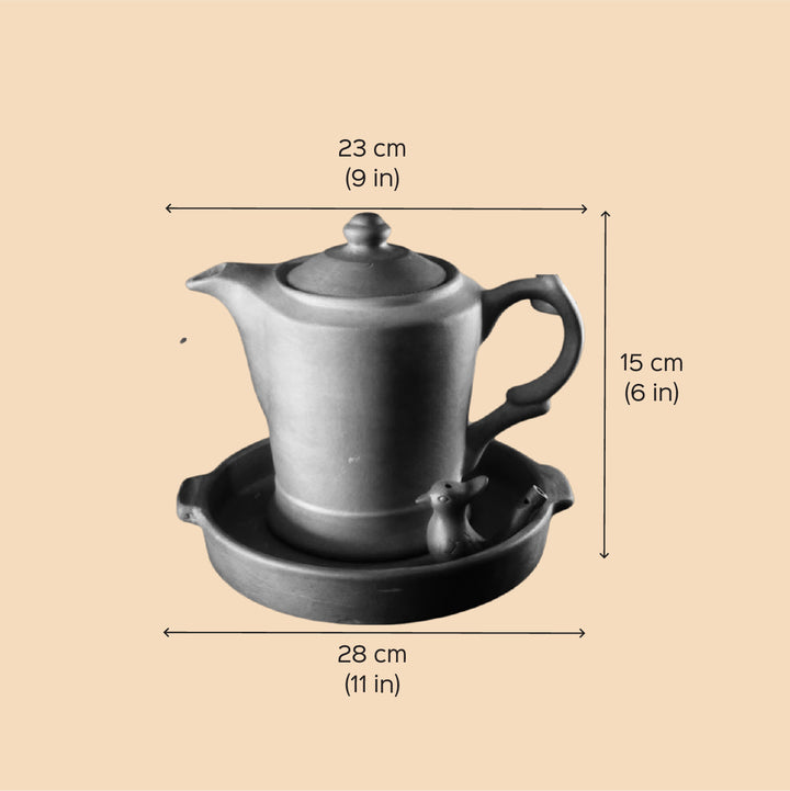 Handmade Regular Terracotta Jug With Glasses & Tray | Set Of 4