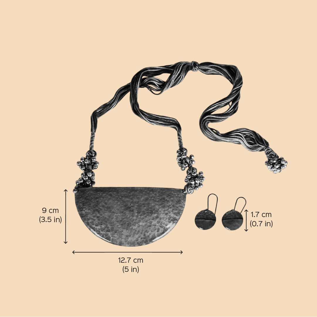 Handmade New Moon Shaped Ghungroo Copper Pendant With Earrings