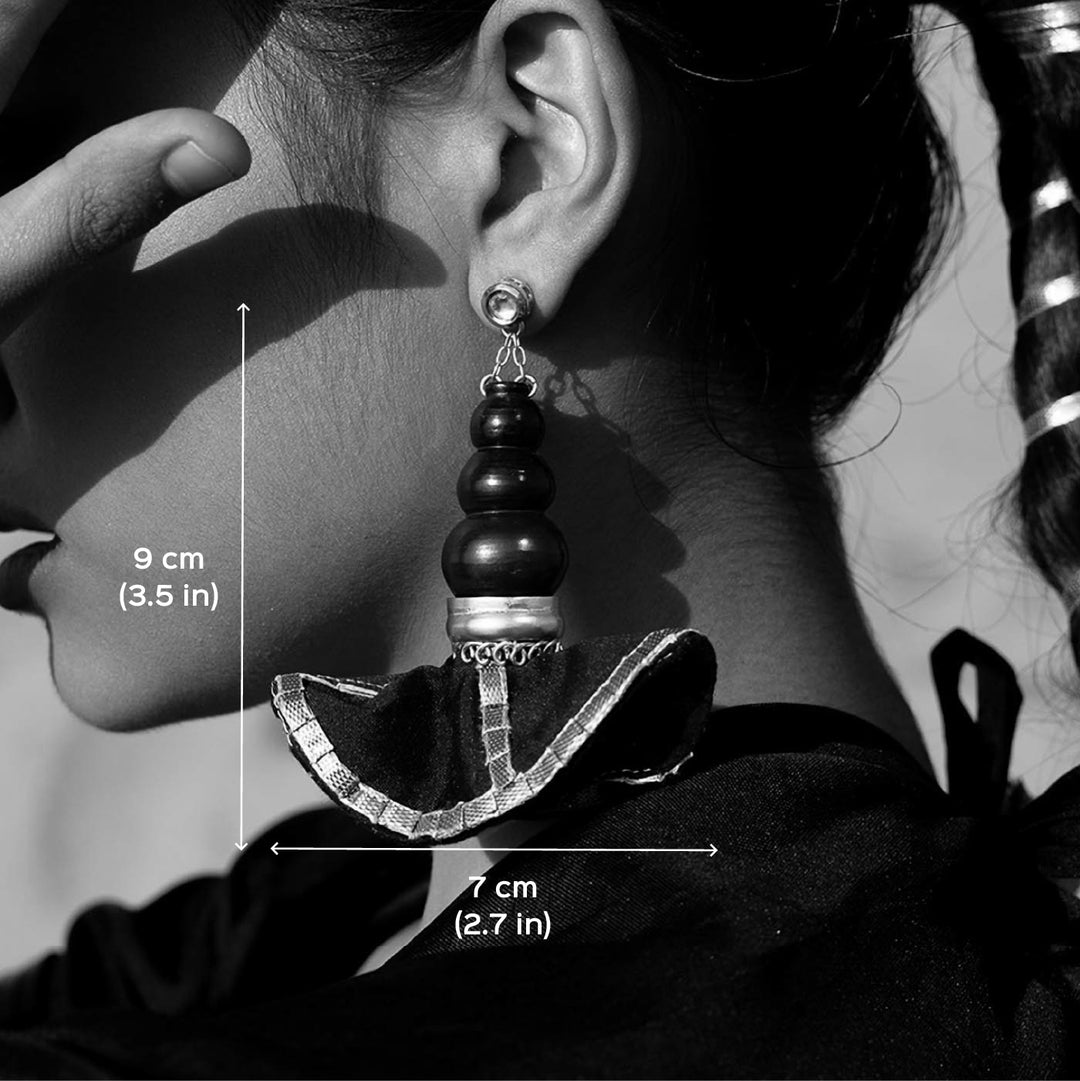 Statement Handmade Pot With Black Swang Hoop Brass Earrings | 22K Gold Plated