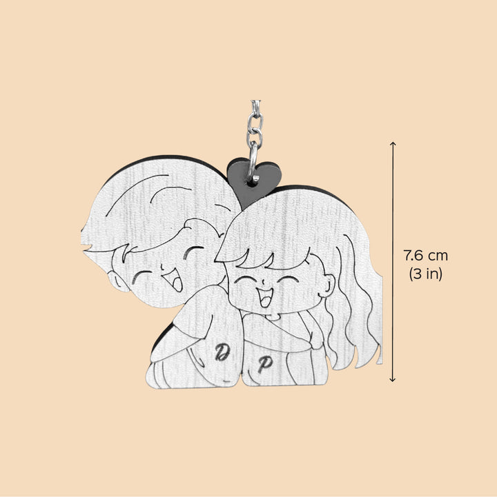 Personalized Cute Couples Theme Wooden Keychain