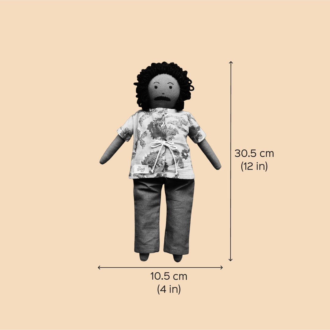 Nilah's Appa (Father) In Maroon Shirt | Soft Hand-Stitched Sustainable Indian Play Doll
