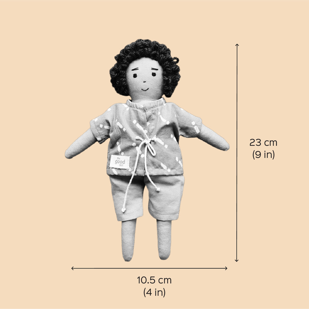 Nilah's (Younger Brother) Raagu In Red Shirt & Yellow Pant | Soft Hand-Stitched Sustainable Indian Play Doll