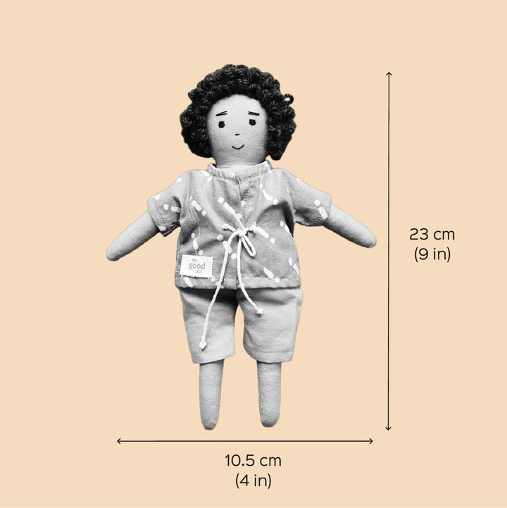 Nilah's (Younger Brother) Raagu In Red Shirt & Yellow Pant | Soft Hand-Stitched Sustainable Indian Play Doll