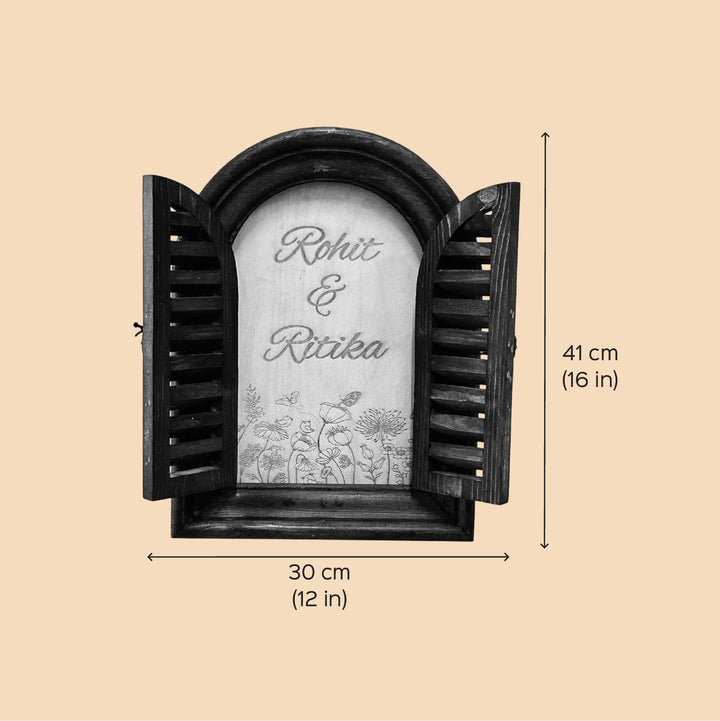 Arched Vintage Window Name Plate With Artwork
