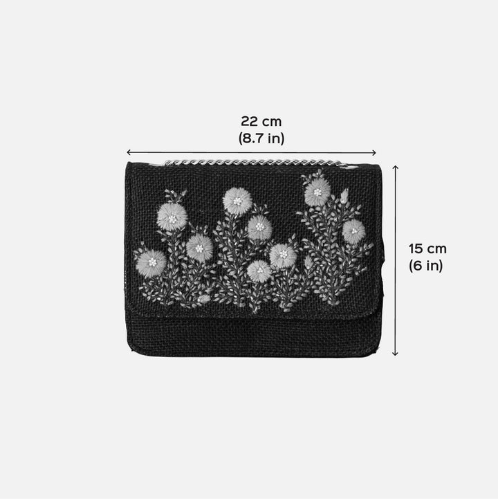 Personalized Embroidered Pink Buttercups Navy Blue Box Clutch
