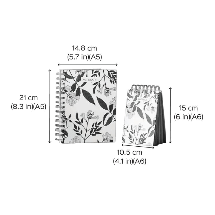 Handmade Gulmohar Black Spiral Notebook and Notepad Set | 80 Pages