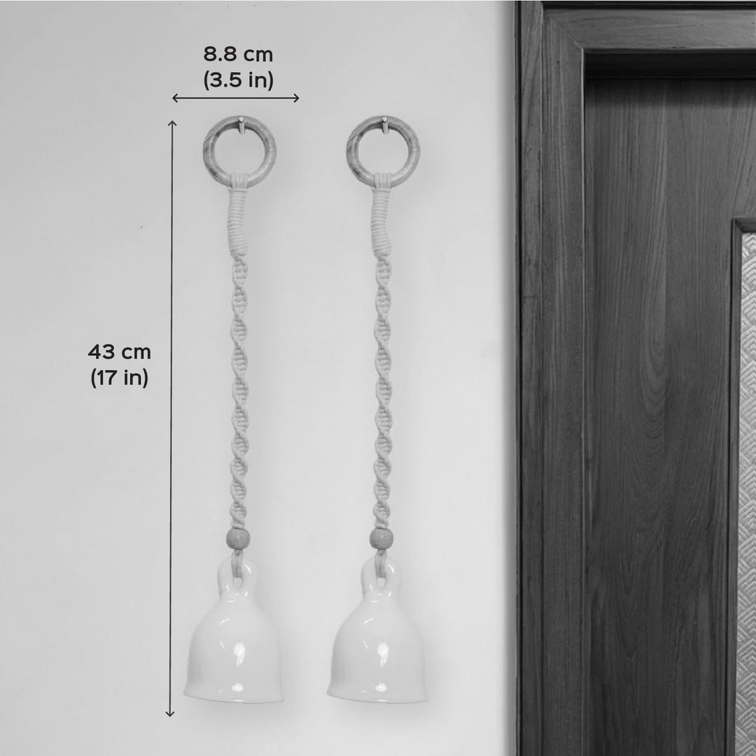 2 Pc  | Macrame Colourful Bells Design Ceramic Hanging