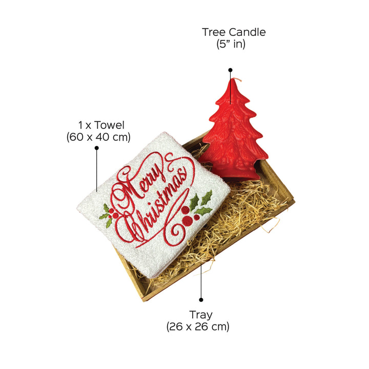 Personalized Merry Christmas Embroidered Towel & Candle Hamper | Secret Santa Gift Ideas | Set Of 3