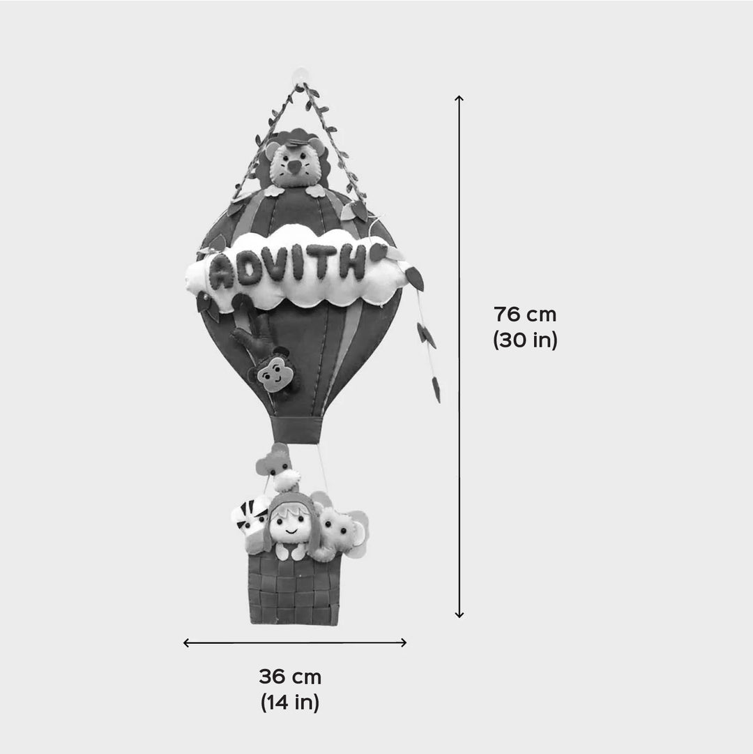 Personalized Multicolour Hot Air Balloon Theme Felt Kids Name Plate