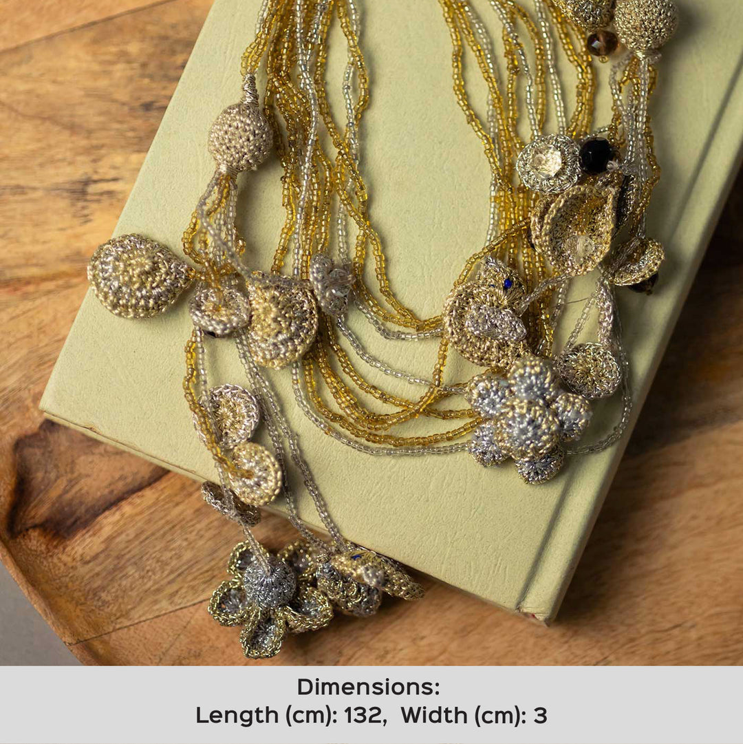 Handmade Crochet Shimmer Ornate Tassels Wrap Around Necklace