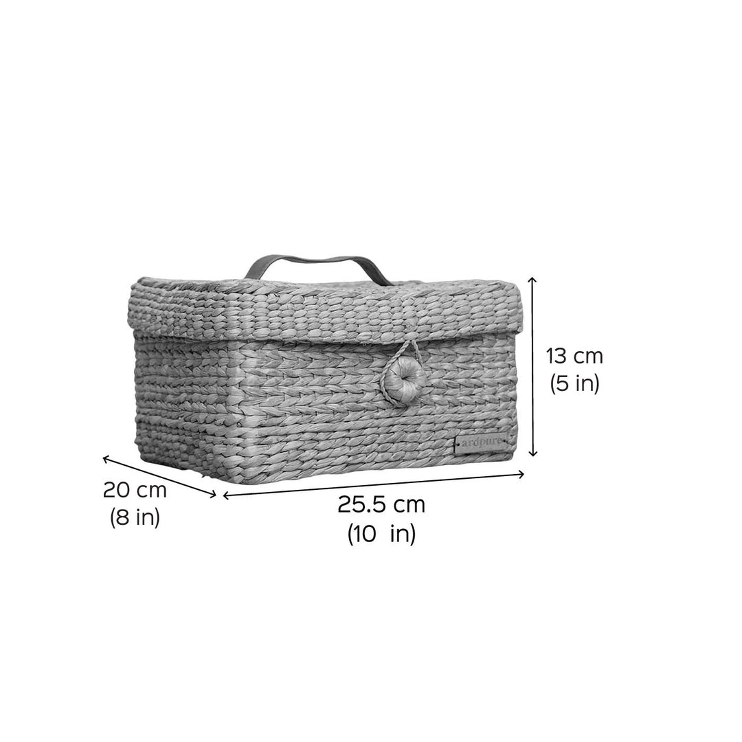 Handmade Water Reed Storage Box with Leather Handle