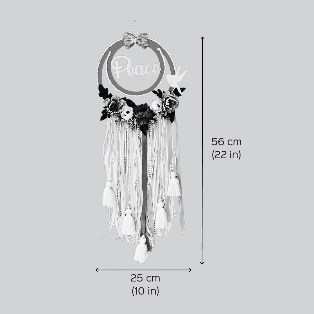 Personalized Bird And Flowers Themed Mdf Wood Kids Name Plate - Dimension Chart with Hanging View