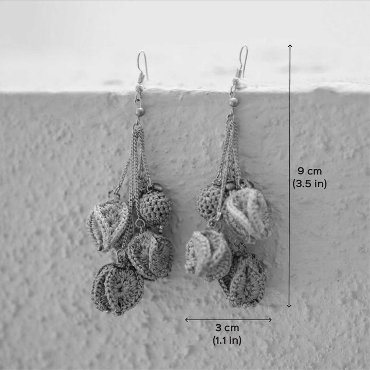 Handmade Crochet Green Bougainvillea Viscose Thread Swing Earrings