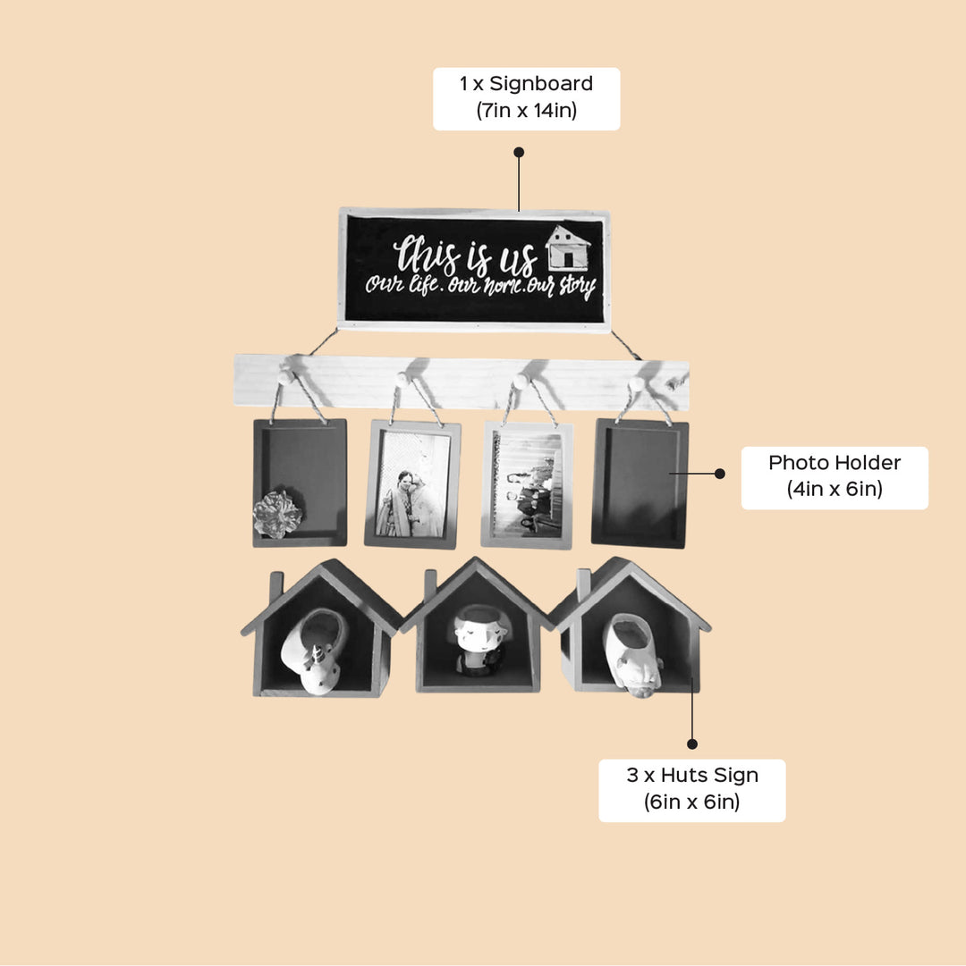 Personalized Hand-Painted Wooden Photo Frame & Huts Combo | Set of 5