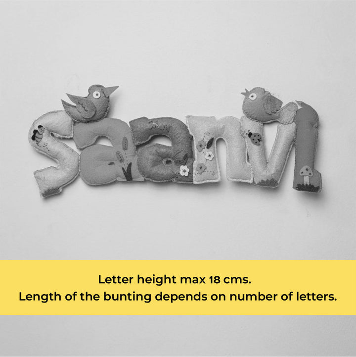 Personalized Tweety Birds Theme Felt Kids Name Plate - Front View with Letter Dimensions